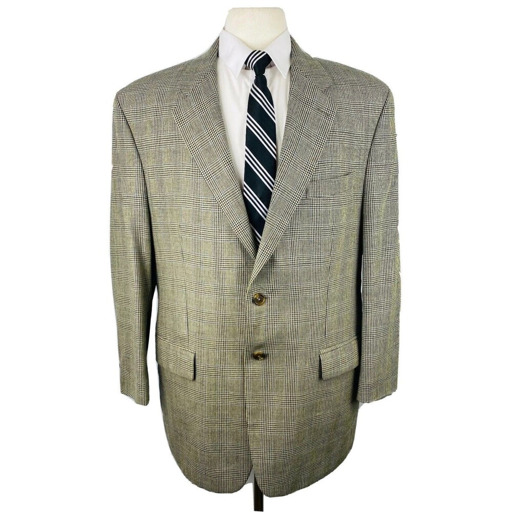 RALPH LAUREN MENS 43R BEIGE PLAID/CHECK SOFT WOOL BLAZER SPORT COAT SUIT JACKET